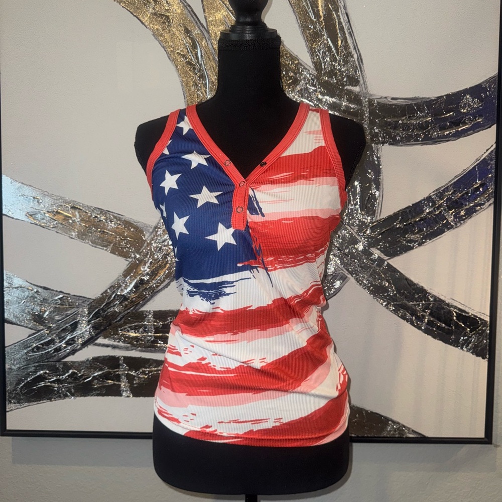 Patriotic Stars & Stripes Sleeveless Tank Top - Red, White & Blue